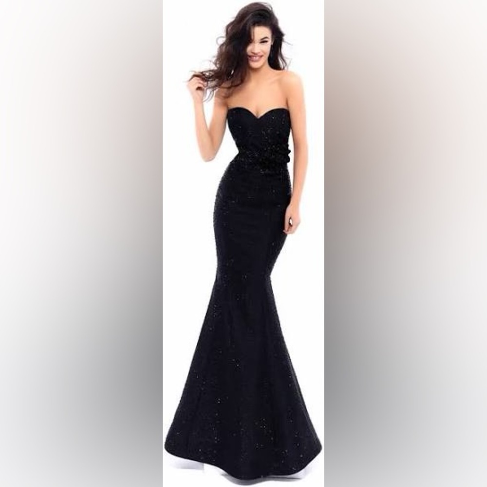 Couture Tarik Ediz black gown with Swarovski crystals